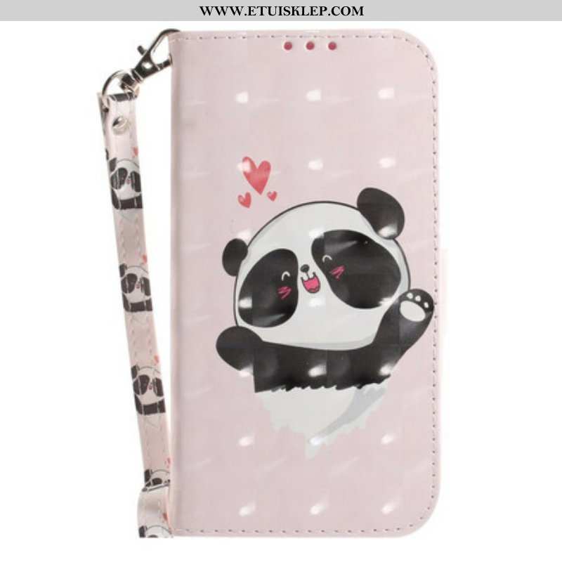 Skórzany Futerał do Samsung Galaxy S21 FE z Łańcuch Panda Love Ze Smyczą